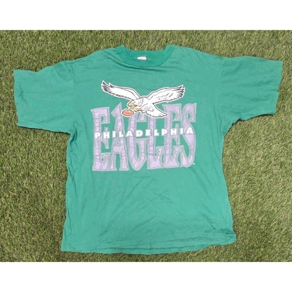 Vtg Philadelphia Eagles Shirt XL Garan Single Stitch Kelly Green Made in USA NFL